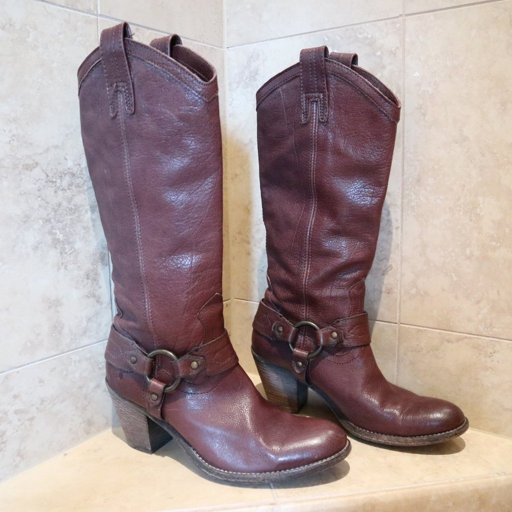 Frye Taylor Harness Leather Boots - Dark Brown